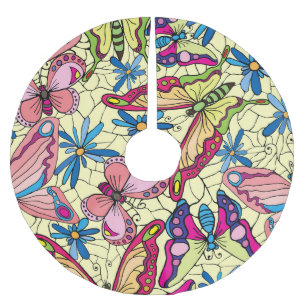 Butterflies Over Flowers Meadow View Brushed Polyester Tree Skirt