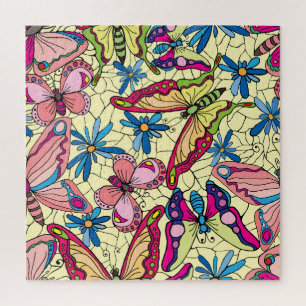 Butterflies Over Flowers Meadow View Jigsaw Puzzle