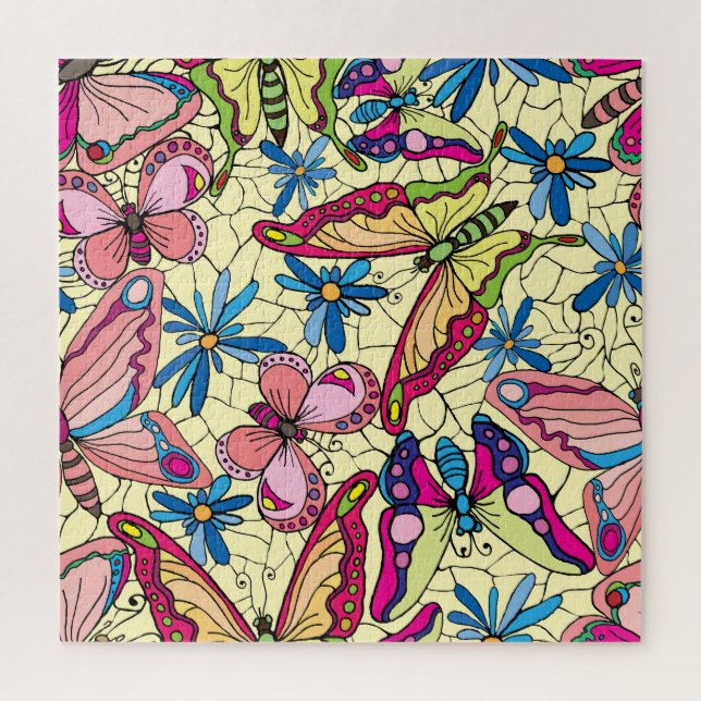 Butterflies Over Flowers Meadow View Jigsaw Puzzle (Vertical)