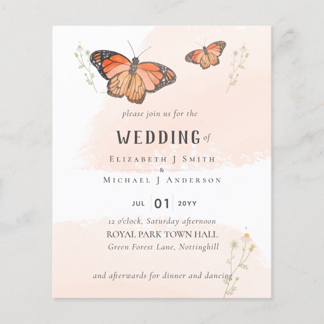 Butterflies paradise Watercolor Orange Wedding Fly Flyer (Front)