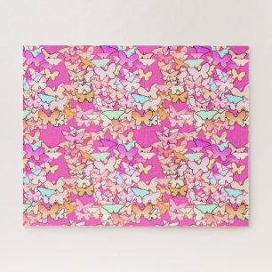 Butterflies, Pastels on Fuchsia Pink Jigsaw Puzzle
