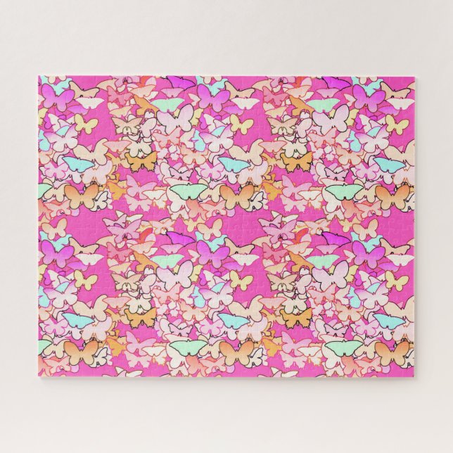 Butterflies, Pastels on Fuchsia Pink Jigsaw Puzzle (Horizontal)