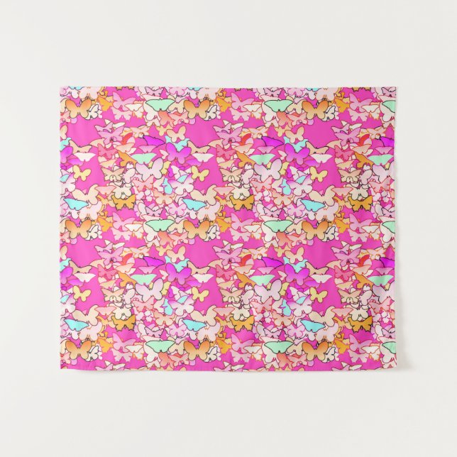 Butterflies, Pastels on Fuchsia Pink Tapestry (Front (Horizontal))