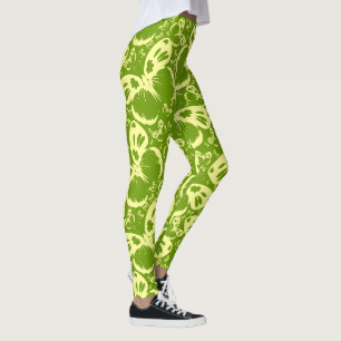 Butterflies Pattern Background Green Leggings