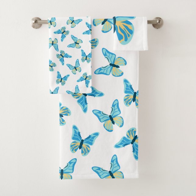 Butterflies Pattern Custom Colours Graphic Bath Towel Set (Insitu)