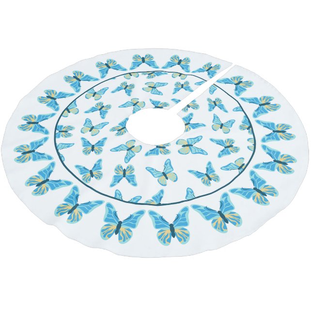 Butterflies Pattern Custom Colours Graphic Brushed Polyester Tree Skirt (Angled)