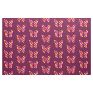 Butterflies Pattern on Wine Red Fabric