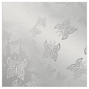 Butterflies Pattern Silver Fabric