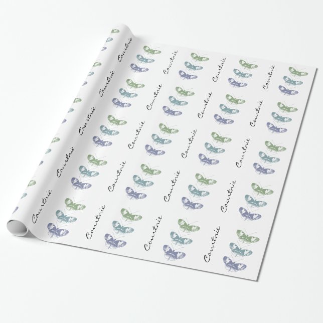 Butterflies Personalised Name Wrapping Paper (Unrolled)