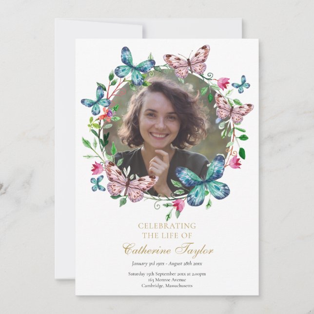 Butterflies Photo Funeral Order Of Service Program (Front)