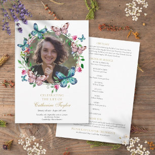 Butterflies Photo Funeral Order Of Service Program