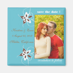 Butterflies - Photo save the date magnet - blue