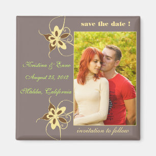 Butterflies - Photo save the date magnet - brown
