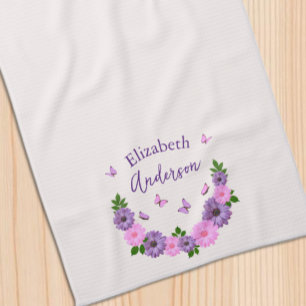 Butterflies Pink and Purple Tea Towel