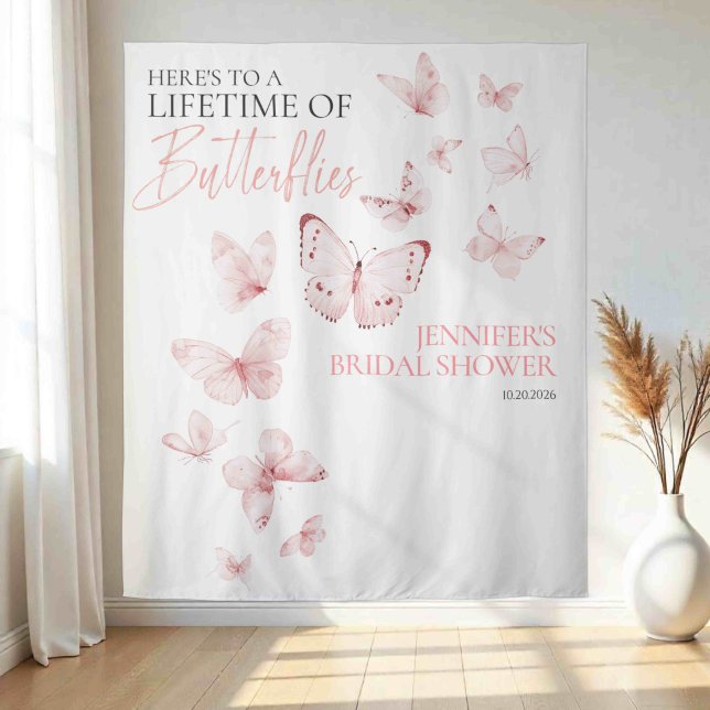 Butterflies Pink Blush Bridal Shower Backdrops Tapestry (Creator Uploaded)