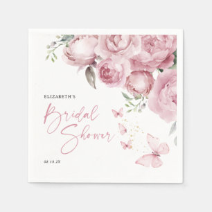 Butterflies Pink Floral Bridal Shower Napkin