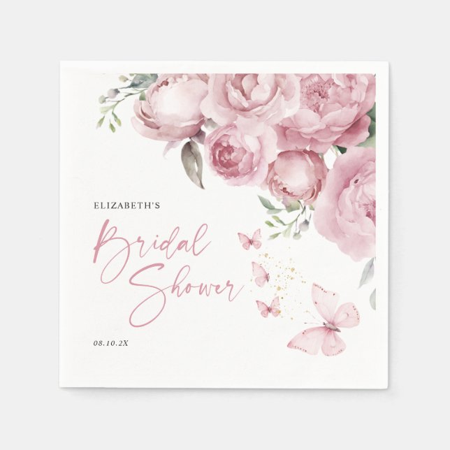 Butterflies Pink Floral Bridal Shower Napkin (Front)