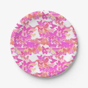Butterflies, pink, fuchsia and coral paper plate