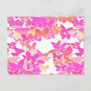 Butterflies, pink, fuchsia and coral postcard