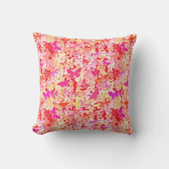 Butterflies, pink, peach, coral cushion (Front)