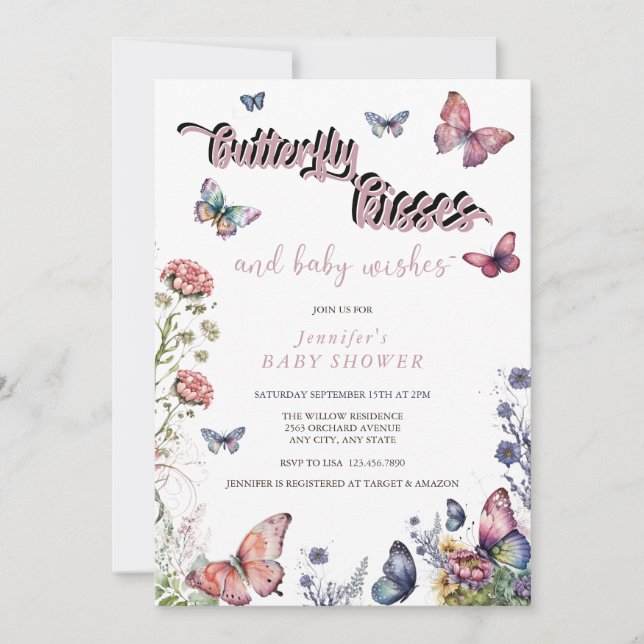 Butterflies Pink Purple | Floral Baby Shower  Invitation (Front)