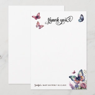Butterflies Pink Purple   Floral Baby Shower  Thank You Card
