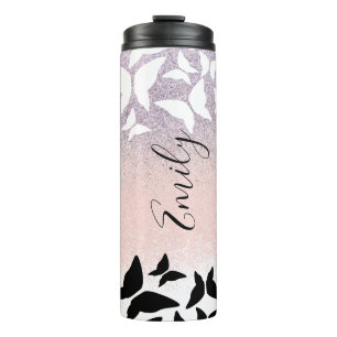 Butterflies Pink Sparkles Monogrammed Name Thermal Tumbler