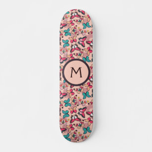 Butterflies Pink Teal Girly Girlie Whimsical Skateboard