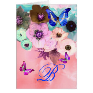 BUTTERFLIES,PINK TEAL ROSES AND ANEMONE FLOWERS