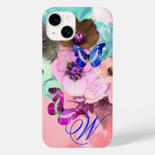 BUTTERFLIES,PINK TEAL ROSES AND ANEMONE FLOWERS Case-Mate iPhone 14 CASE