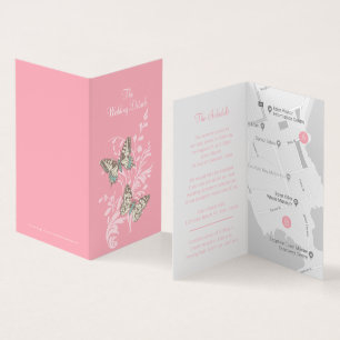 Butterflies pink wedding details schedule map