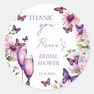 Butterflies purple bridal shower favour  classic round sticker
