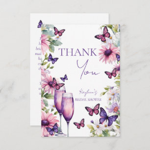 Butterflies purple bridal shower thank you card