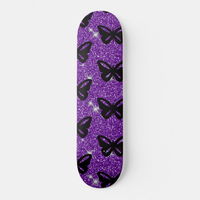 Butterflies Purple Glitter Fly Insect Animals Skateboard (Front)
