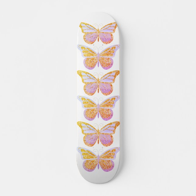 Butterflies Purple Gold Sparkle Skateboard (Front)
