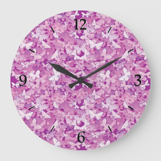 Butterflies, purple, lavender, pink large clock (Front)