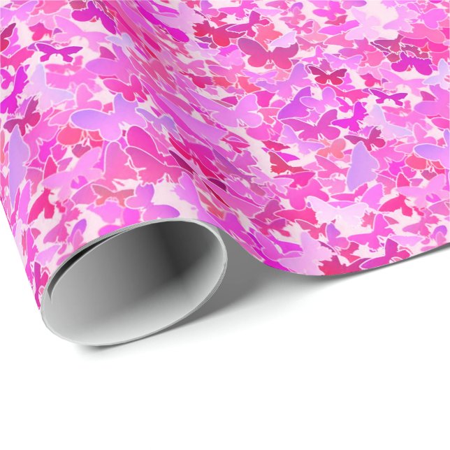 Butterflies, purple, lavender, pink wrapping paper (Roll Corner)