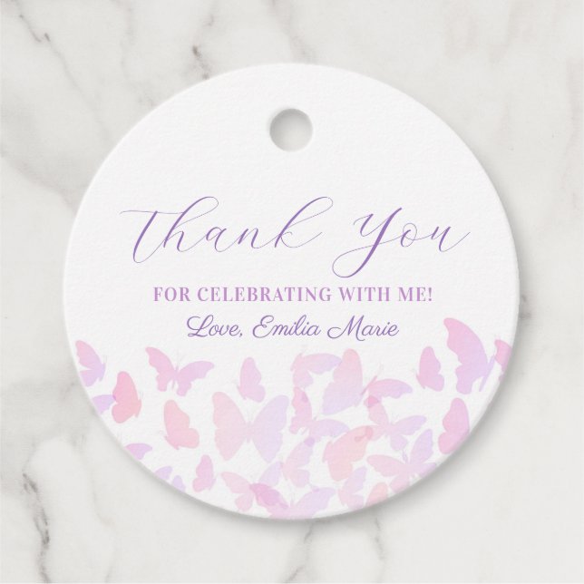Butterflies Quinceañera Thank You Tags (Front)