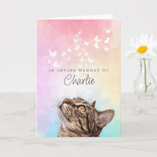 Butterflies Rainbow Brown Tabby Cat Loss Memorial Card