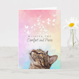 Butterflies Rainbow Brown Tabby Cat Loss Sympathy Card
