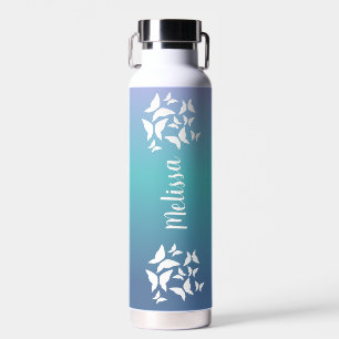 Butterflies Rainbow Ombré  Script  Water Bottle