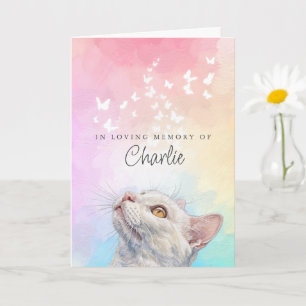 Butterflies Rainbow White Cat Loss Memorial Card