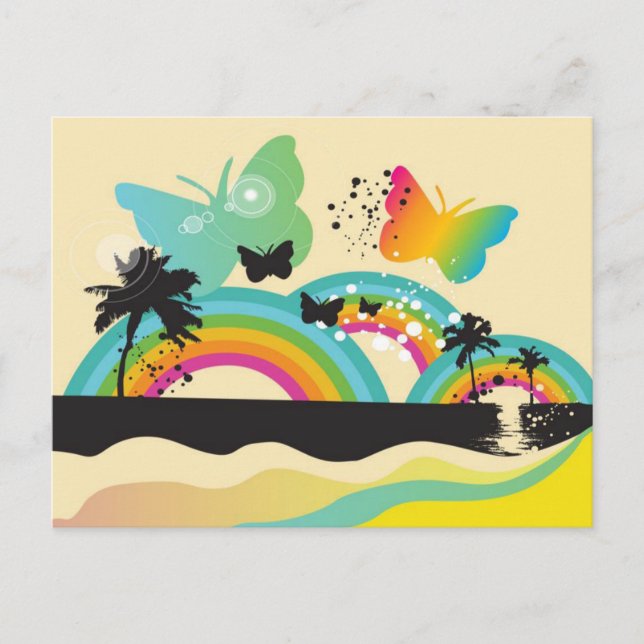 Butterflies Rainbows and Palm Trees Postcard (Front)