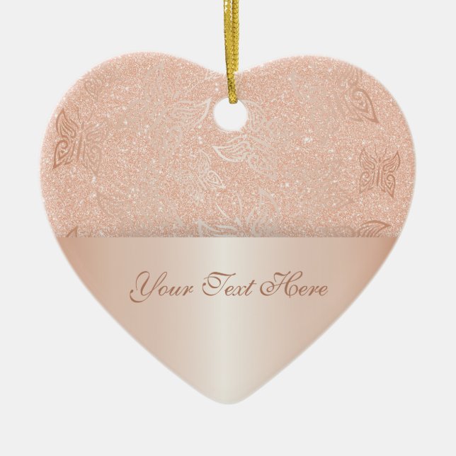 Butterflies Rose Gold Personalise Ceramic Ornament (Front)