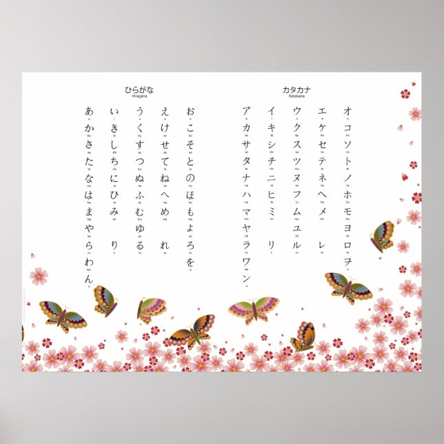 Butterflies & Sakura Hiragana Katakana Japanese Po Poster (Front)