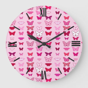 Butterflies, shades of pink and fuchsia large clock