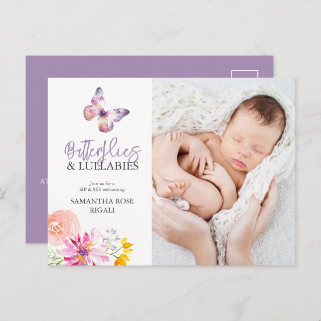 Butterflies Sip and See Baby Shower Invites (Front/Back)