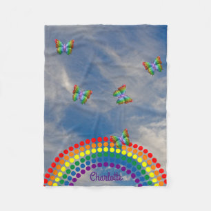Butterflies Sky Rainbow Personalised Name Fleece Blanket