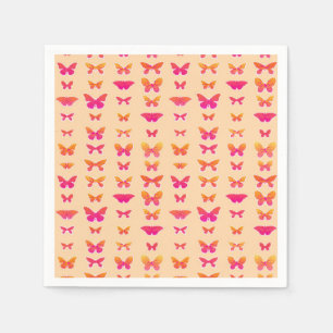 Butterflies, soft orange, coral pink, gold napkin