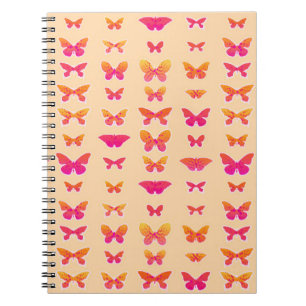 Butterflies, soft orange, coral pink, gold notebook